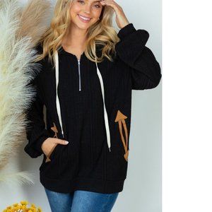 New Plus/Reg White Birch Ribbed Knit Suede detail hoodie S-2X